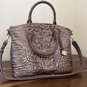 Brahmin Brown Crocodile Embossed Satchel with Glossy Finish